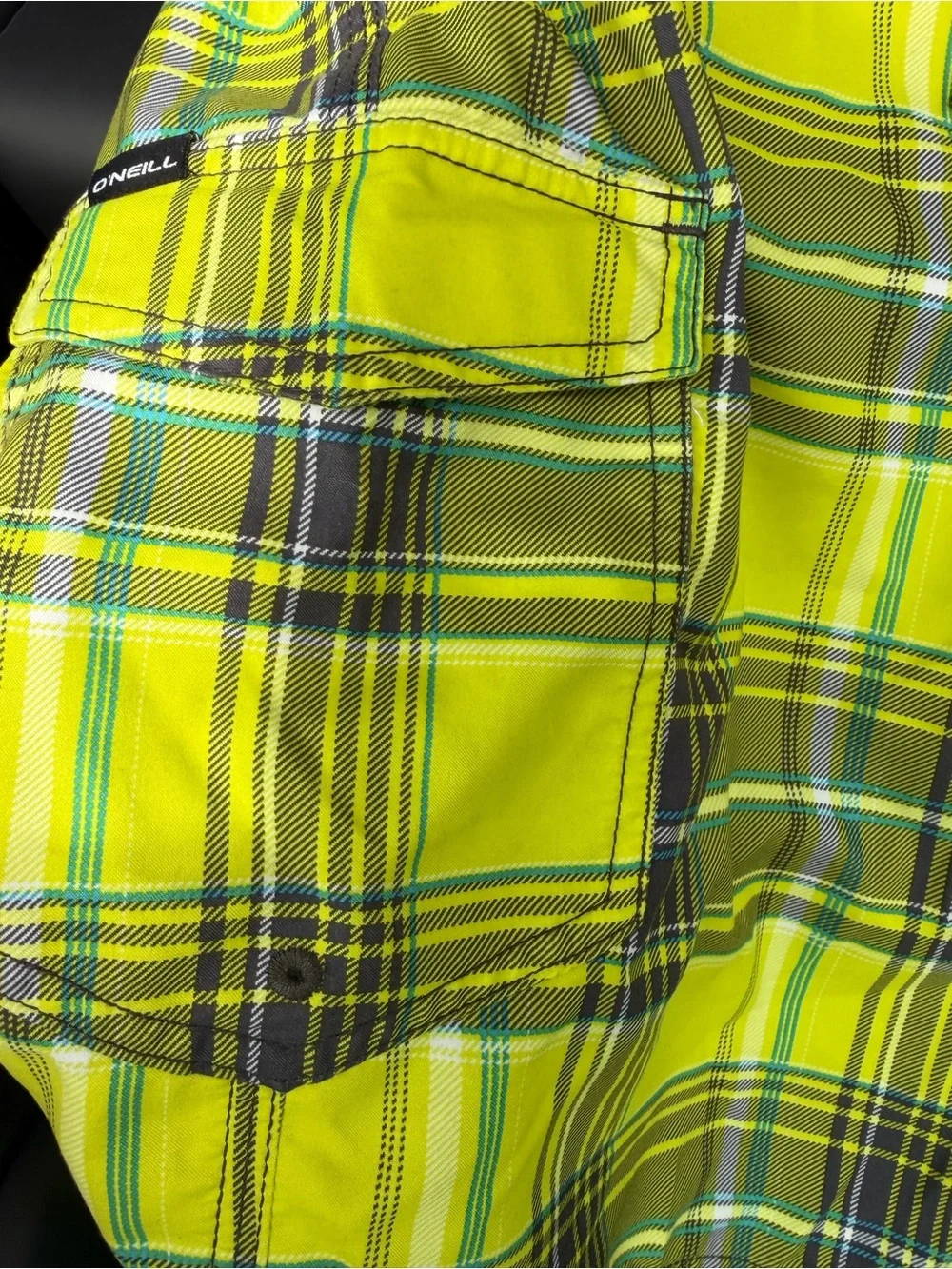 O'Neill Neon Green Plaid Cargo Swim Shorts